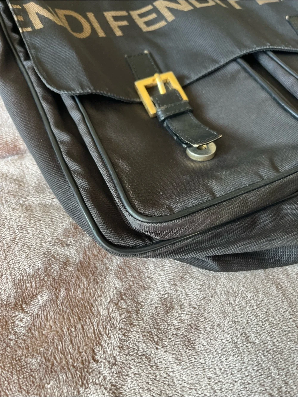 Fendi Black Canvas Messenger Bag with Logo Strap